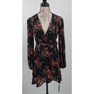 Mi Ami Ginger floral wrap dress black floral  XS Whimsigoth office fairy grunge